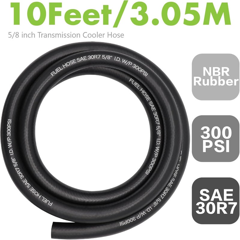 Jeemiter 5/8" ID Fuel Line Hose 10FT - Heavy Duty SAE 30R7 NBR Rubber for Diesel, Gas & Oil - High Flow Large Diameter Kit with 10 Clamps for Diesel Trucks, Marine Use - Image 2